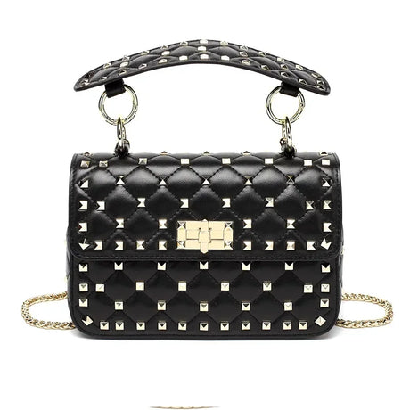 Black Sheepskin Chain Rivet Handbag