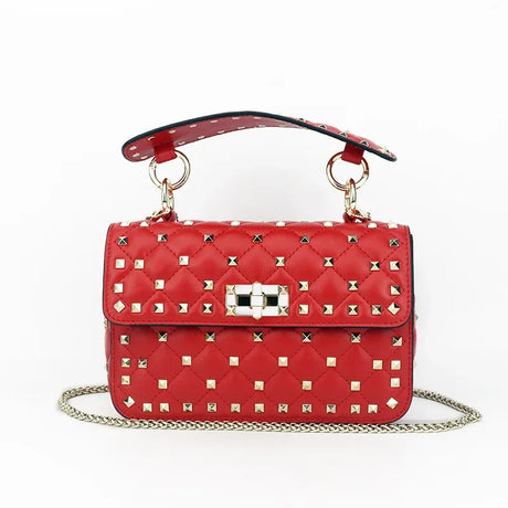 Red Sheepskin Chain Rivet Handbag