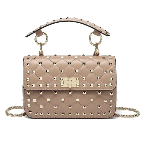 Beige Sheepskin Chain Rivet Handbag