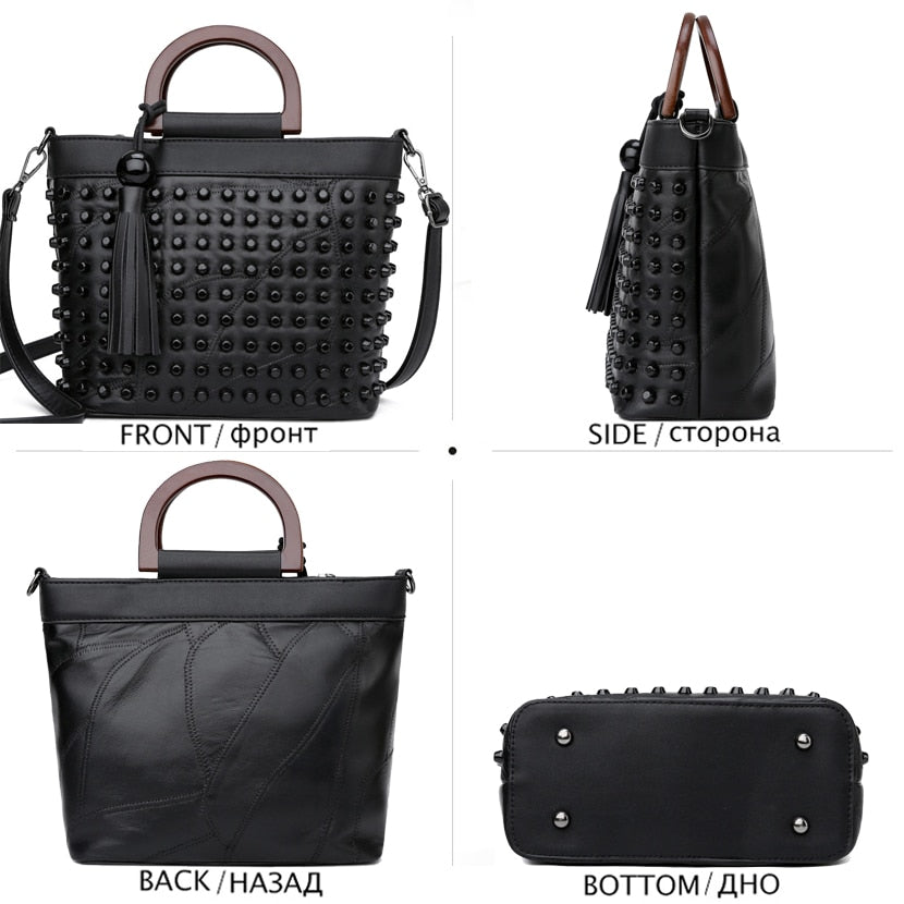 Details of Sheepskin Leather Rivet Handbag