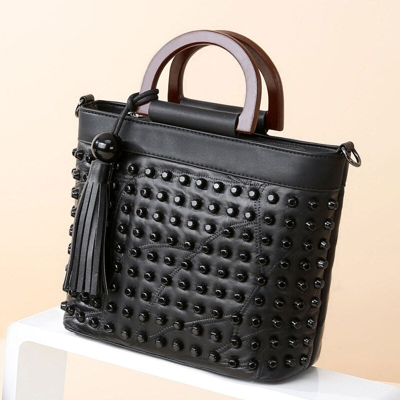 Sheepskin Leather Rivet Handbag