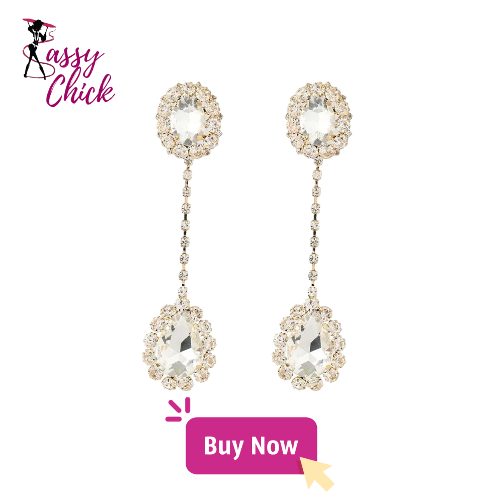 Shiny Rhinestone Long Oval Earrings