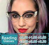 Model Using Shiny Rhinestones Cat Eye Presbyopia Eyeglasses