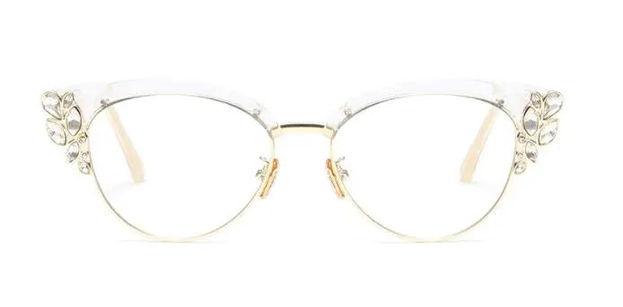 Gold Shiny Rhinestones Cat Eye Presbyopia Eyeglasses