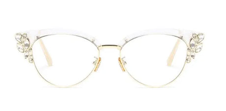 Gold Shiny Rhinestones Cat Eye Presbyopia Eyeglasses