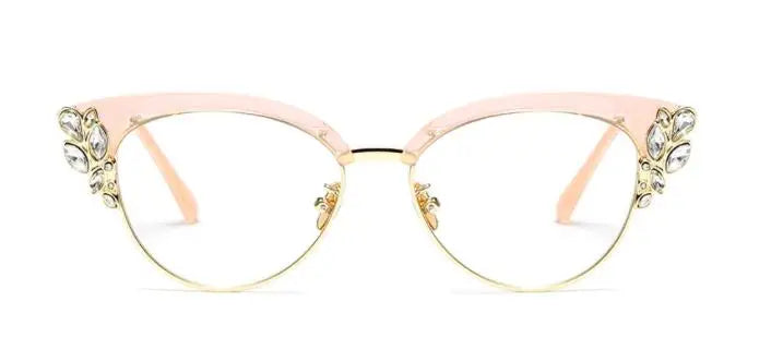 Pink Shiny Rhinestones Cat Eye Presbyopia Eyeglasses