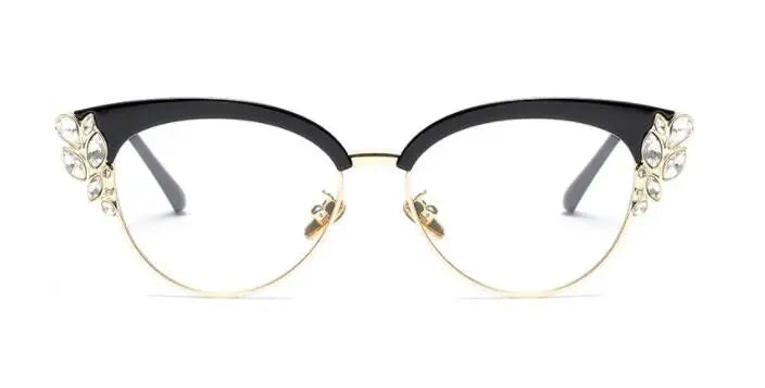 Black Shiny Rhinestones Cat Eye Presbyopia Eyeglasses
