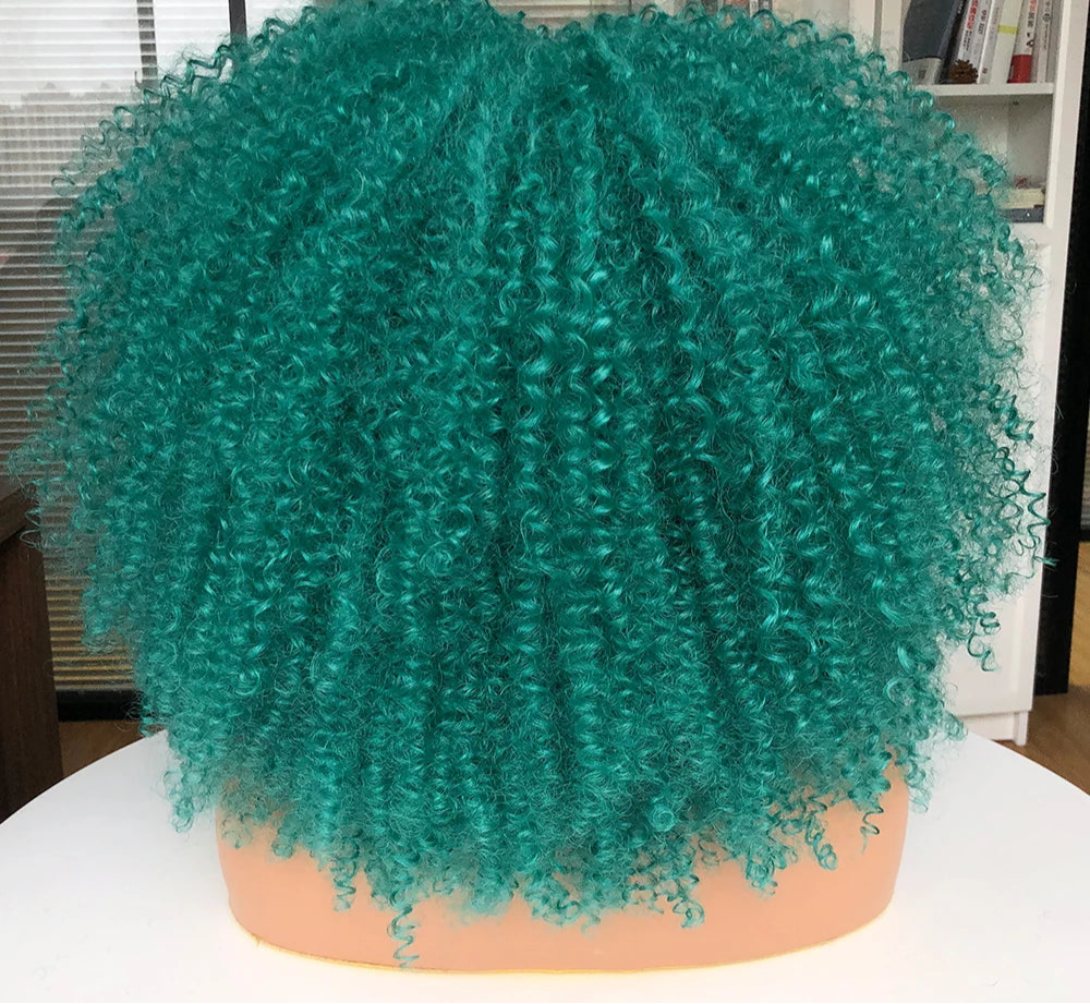 Short Afro Hair Kinky Curly Wigs green back