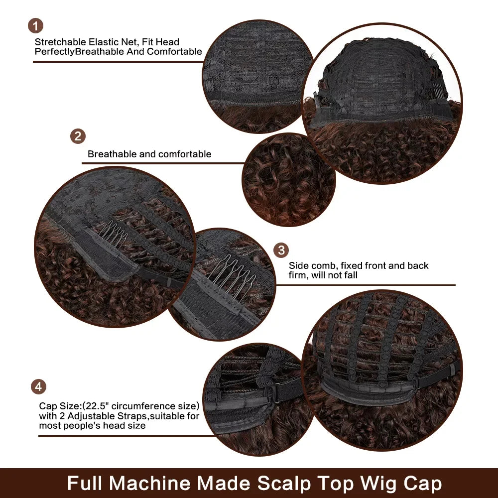 Short Afro Hair Kinky Curly Wigs cap