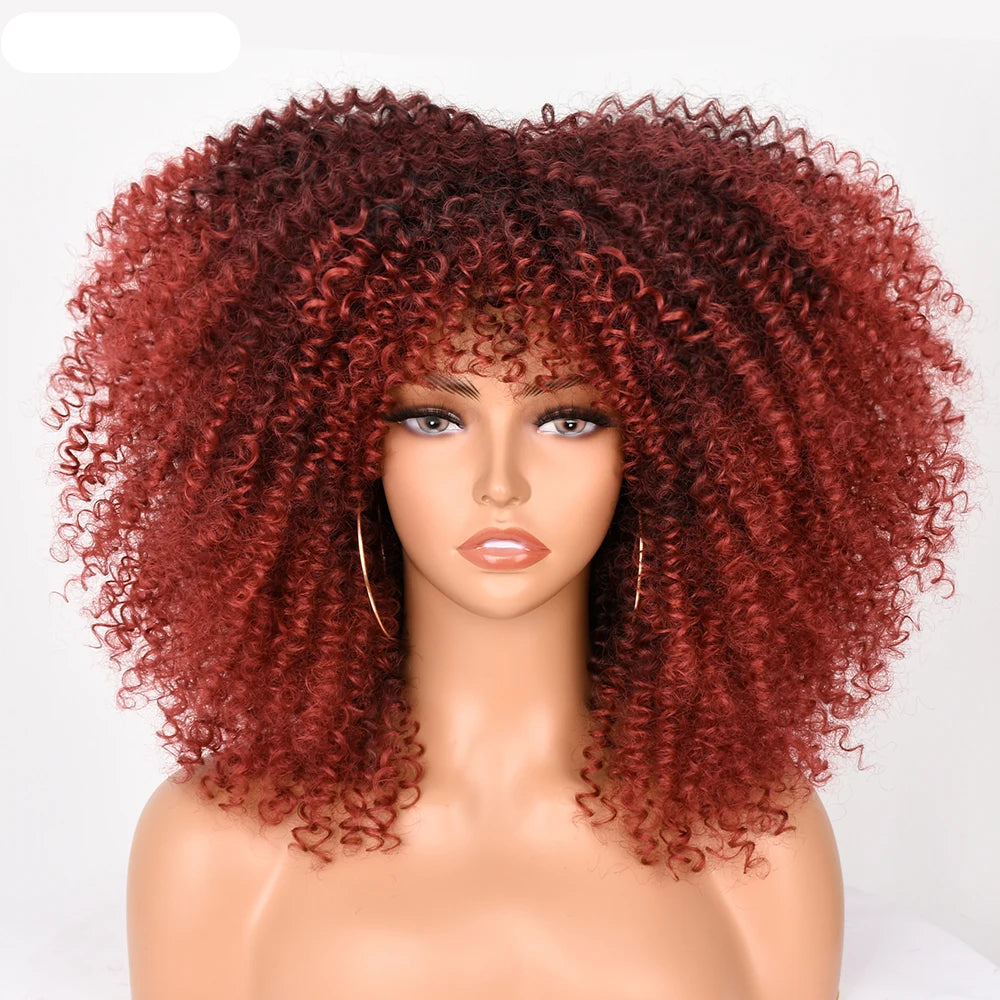 Short Afro Hair Kinky Curly Wigs red