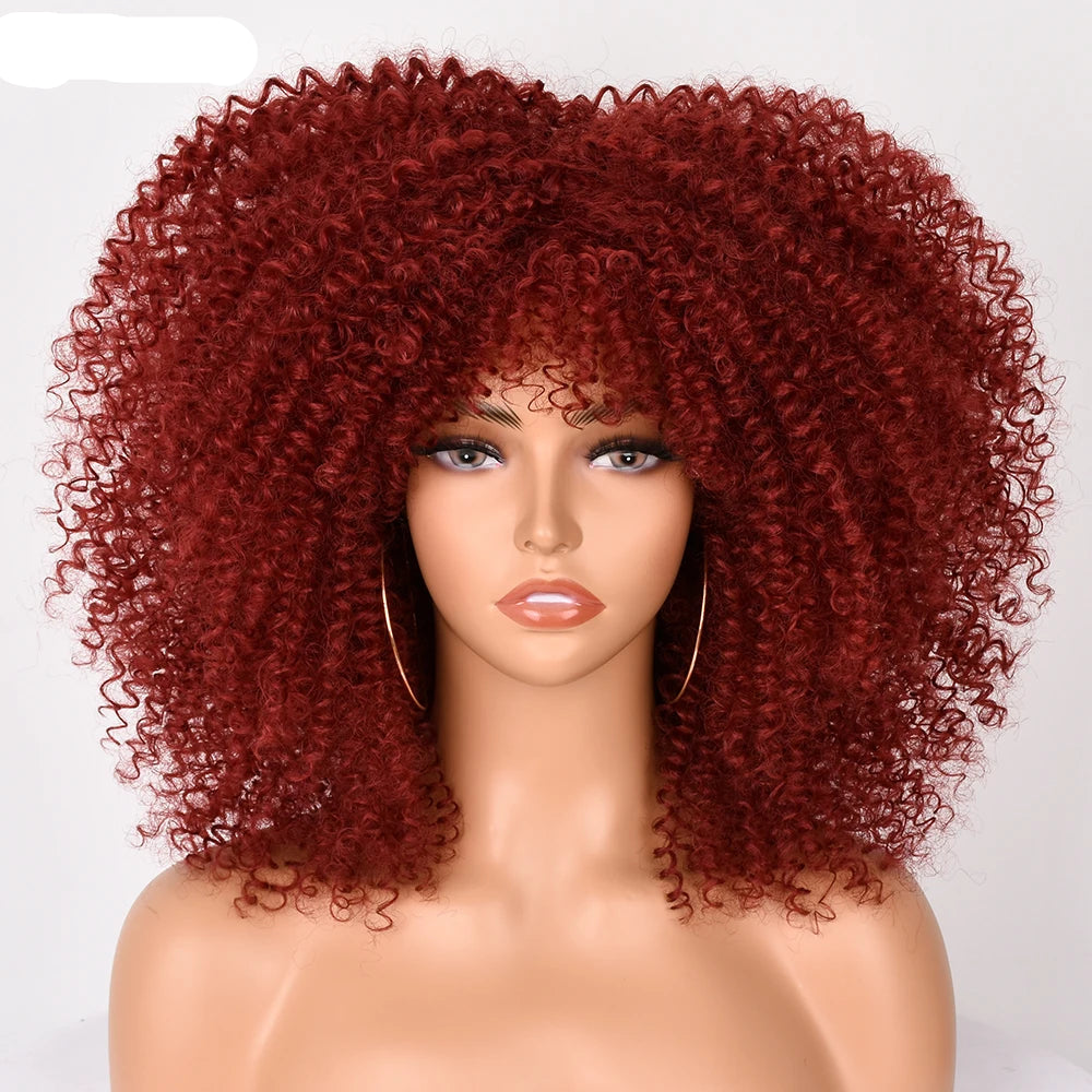 Short Afro Hair Kinky Curly Wigs red