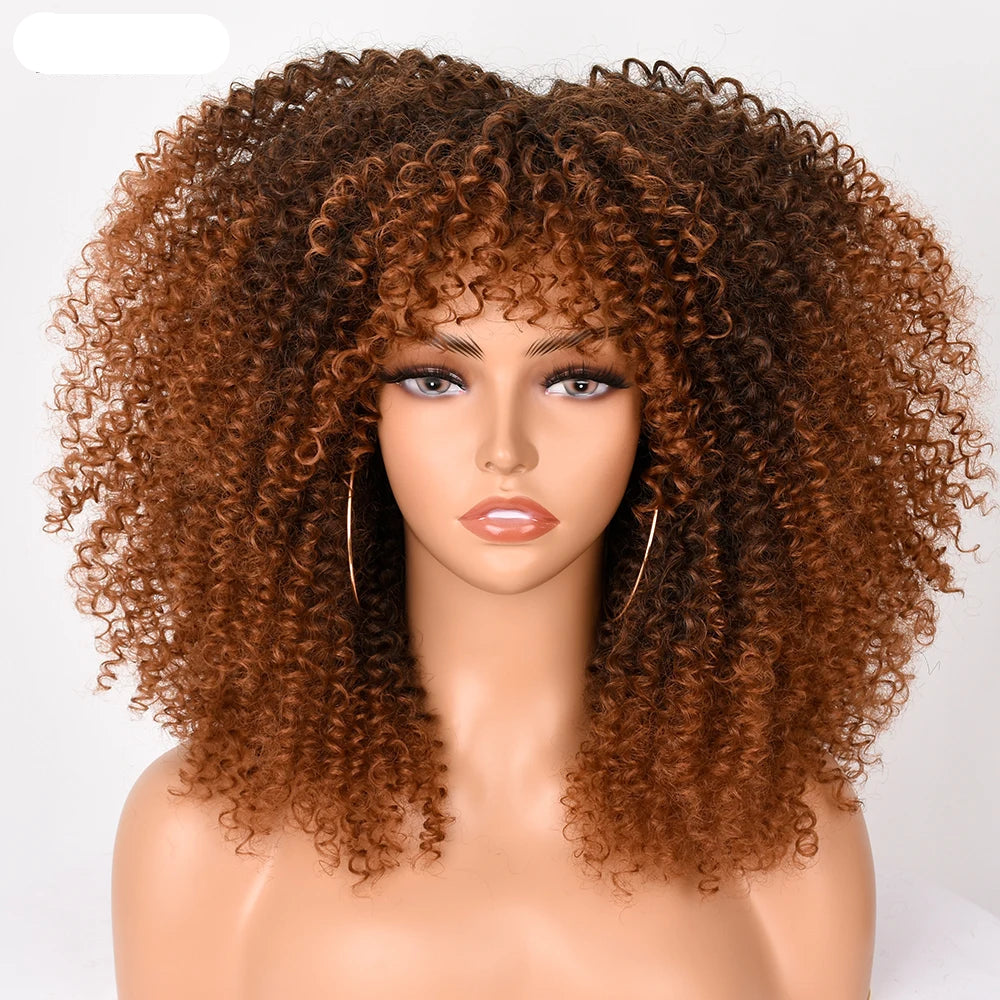 Short Afro Hair Kinky Curly Wigs ash brown