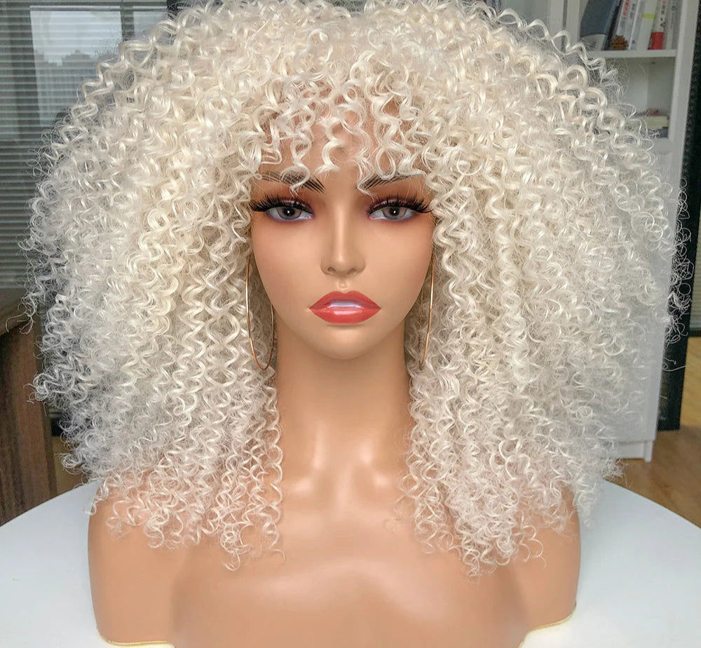 Short Afro Hair Kinky Curly Wigs white
