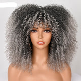 Short Afro Hair Kinky Curly Wigs ash gray