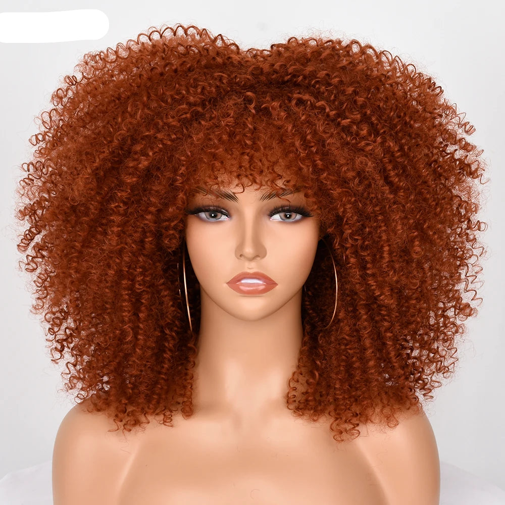 Short Afro Hair Kinky Curly Wigs orange