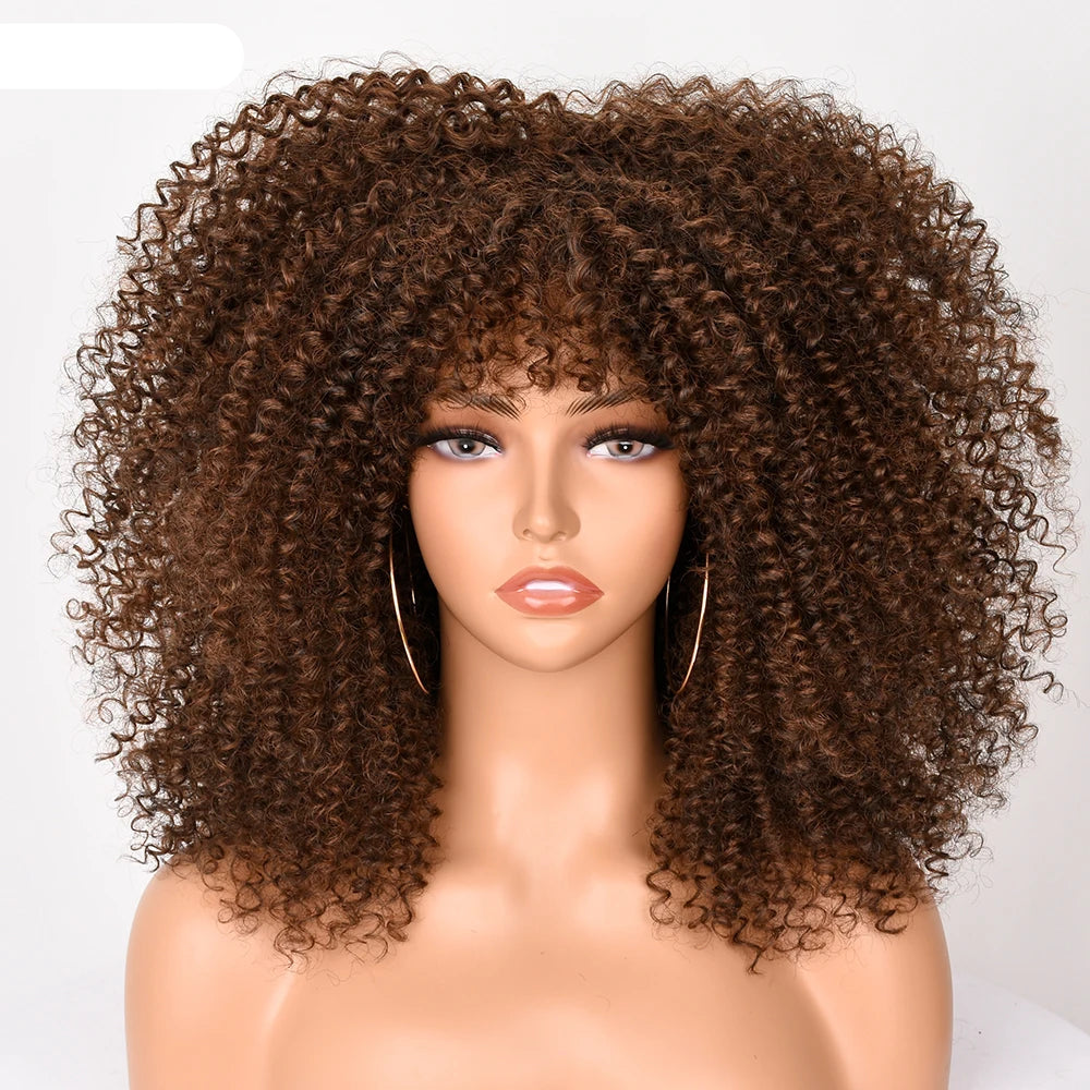 Short Afro Hair Kinky Curly Wigs ash brown