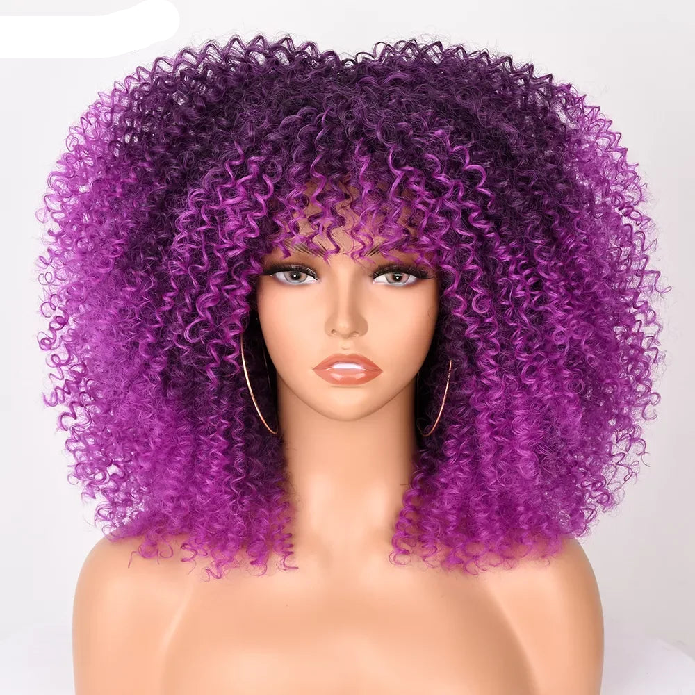 Short Afro Hair Kinky Curly Wigs purple