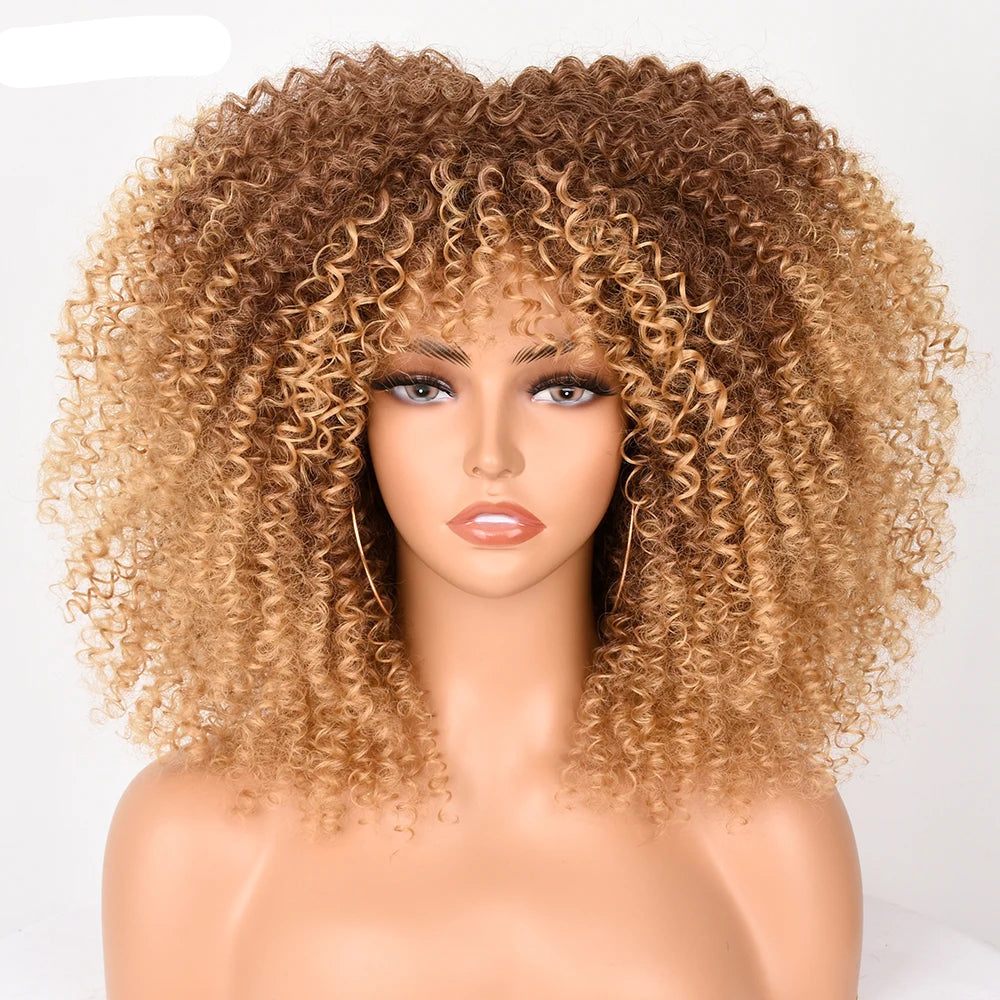 Short Afro Hair Kinky Curly Wigs ash brown