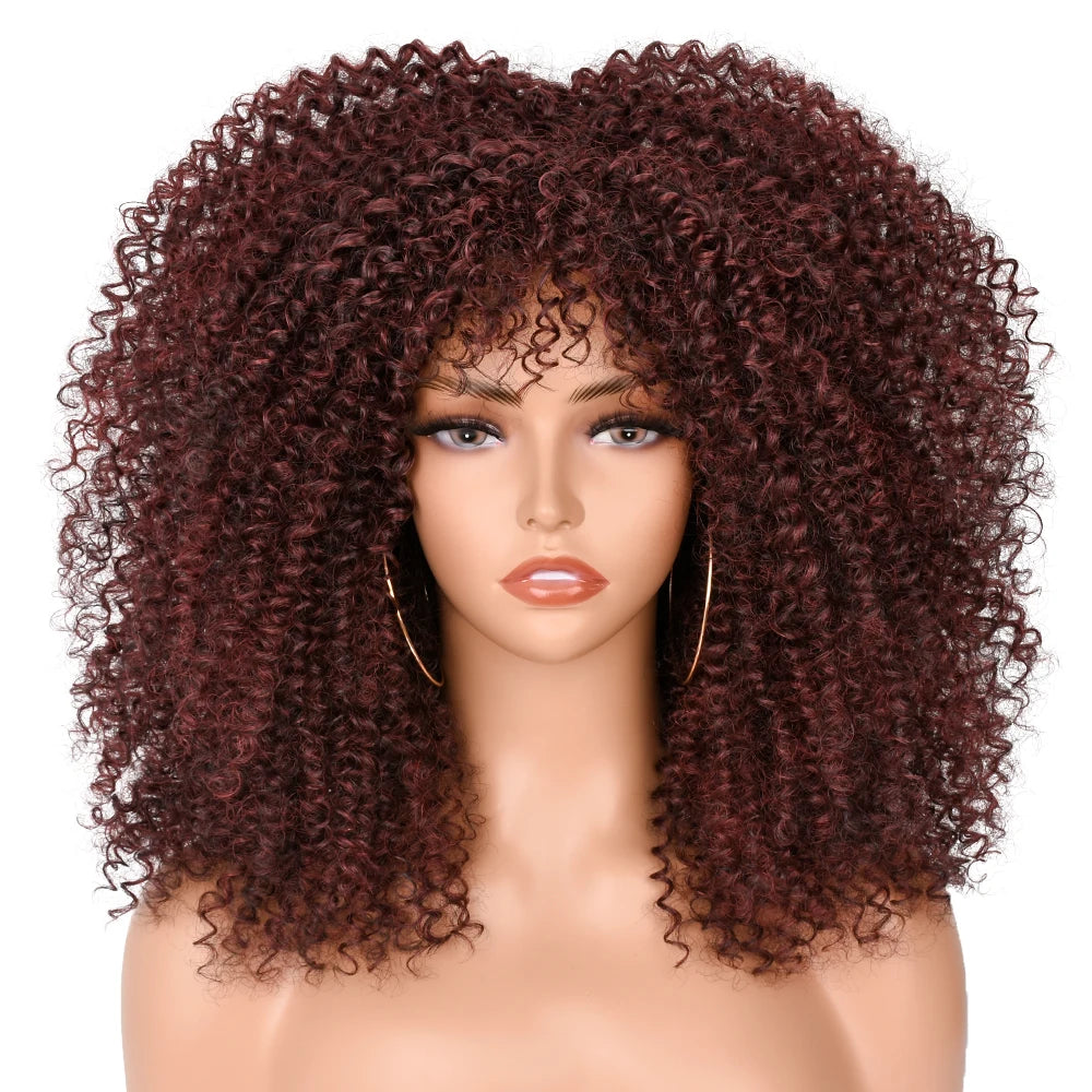 Short Afro Hair Kinky Curly Wigs brown