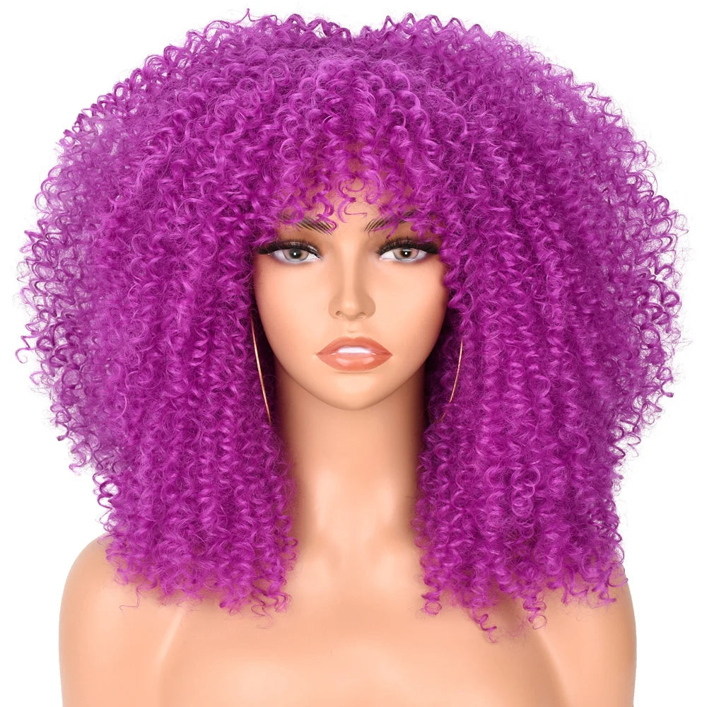 Short Afro Hair Kinky Curly Wigs purple