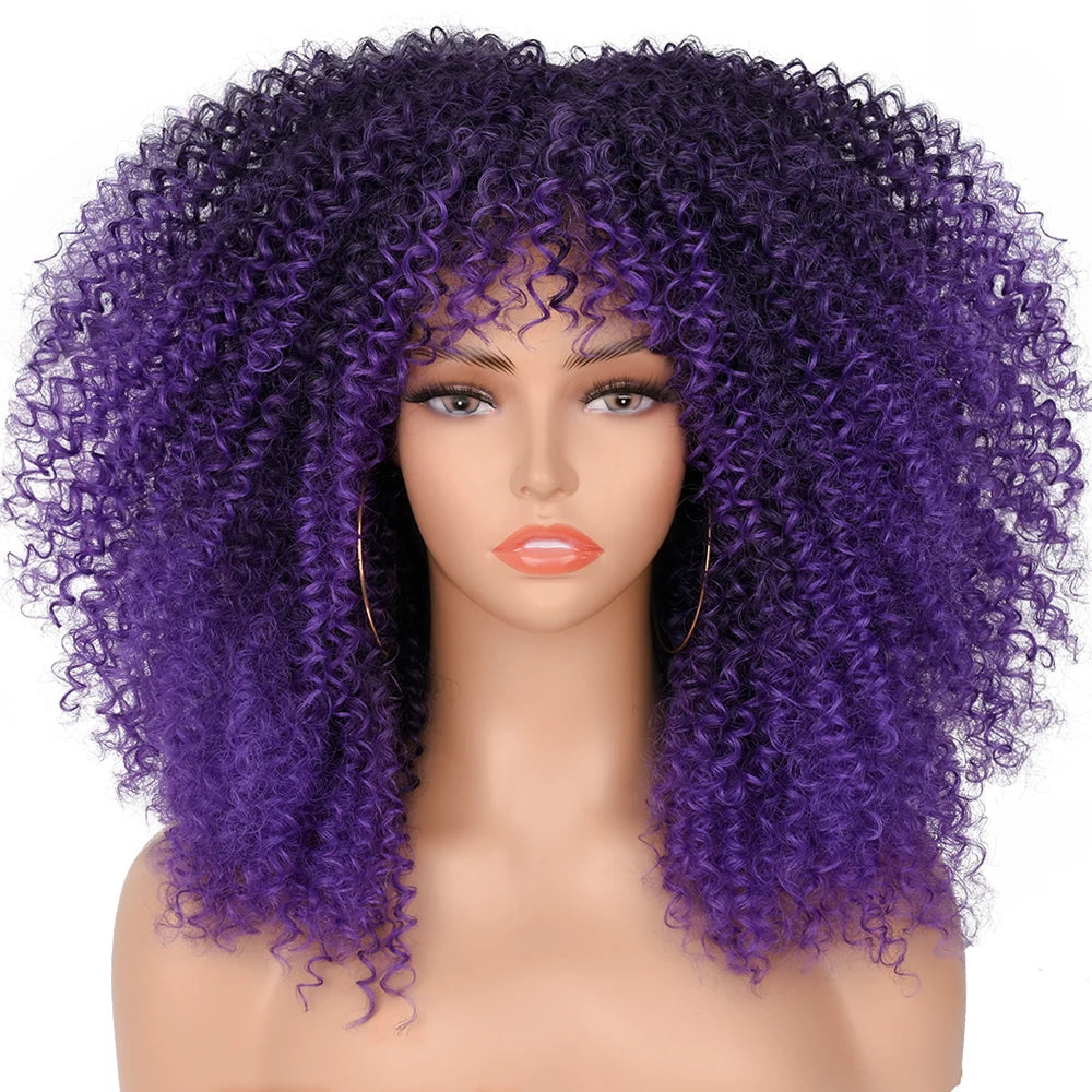 Short Afro Hair Kinky Curly Wigs dark blue