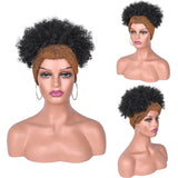 Model using Short Afro Kinky Headband Synthetic Wig