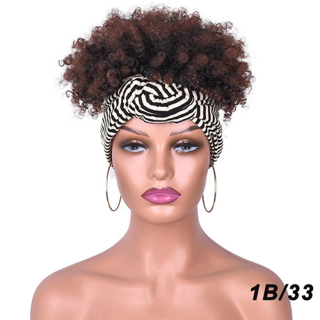 Brown Short Afro Kinky Headband Synthetic Wig