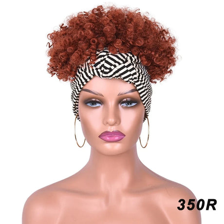 Orange Short Afro Kinky Headband Synthetic Wig