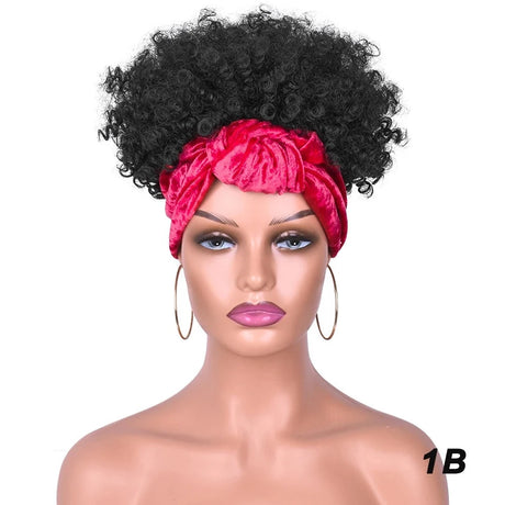 Black Short Afro Kinky Headband Synthetic Wig