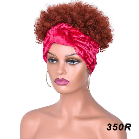 Orange Short Afro Kinky Headband Synthetic Wig
