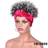 Gray Short Afro Kinky Headband Synthetic Wig