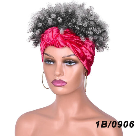 Gray Short Afro Kinky Headband Synthetic Wig