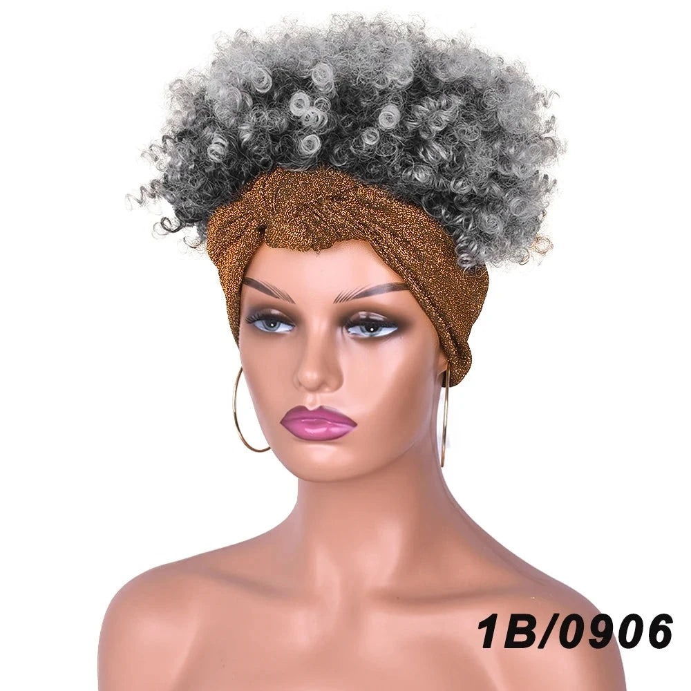 Ash Gray Short Afro Kinky Headband Synthetic Wig