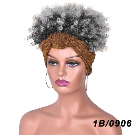 Ash Gray Short Afro Kinky Headband Synthetic Wig