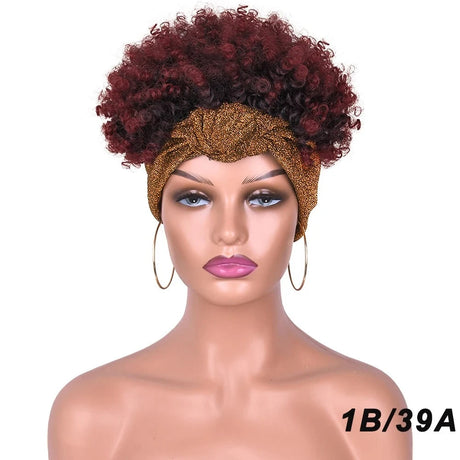 Red Short Afro Kinky Headband Synthetic Wig