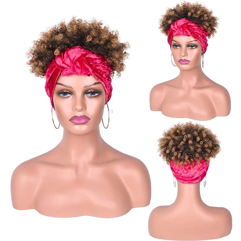 Ash Brown Short Afro Kinky Headband Synthetic Wig