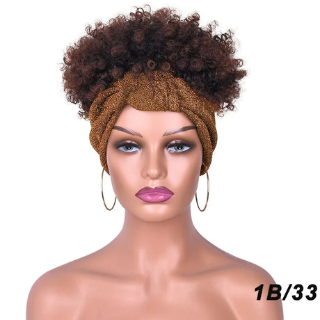 Brown Short Afro Kinky Headband Synthetic Wig