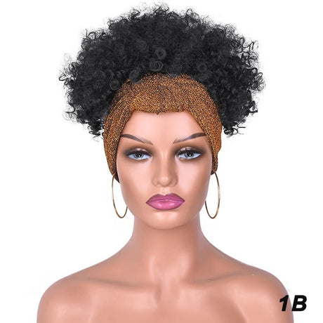 Black Short Afro Kinky Headband Synthetic Wig