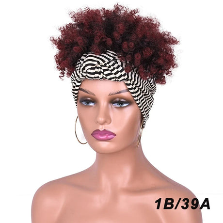 Red Short Afro Kinky Headband Synthetic Wig