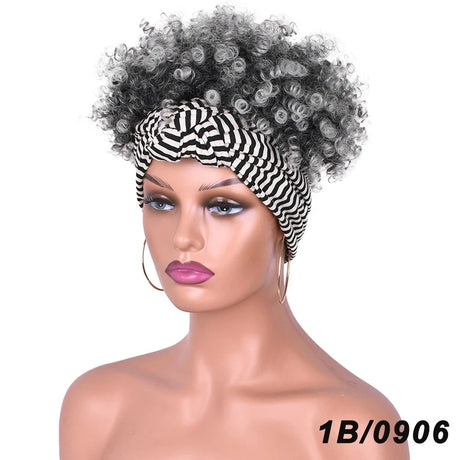 Ash gray Short Afro Kinky Headband Synthetic Wig