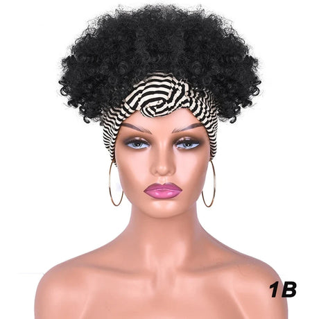 Black Short Afro Kinky Headband Synthetic Wig