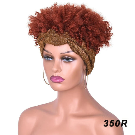 Orange Short Afro Kinky Headband Synthetic Wig