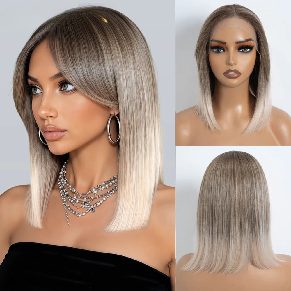 Gray Short Bob 12" Ombre Synthetic Lace Wigs