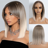 Gray Short Bob 12" Ombre Synthetic Lace Wigs