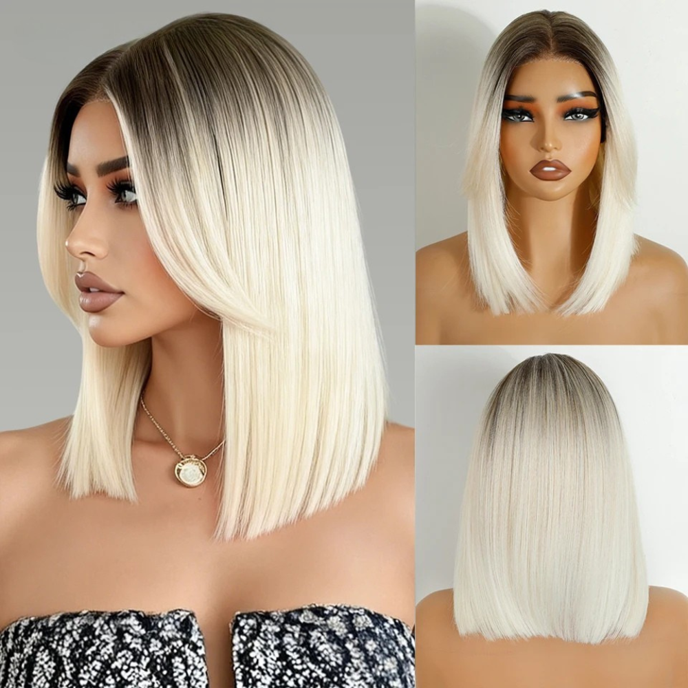White Short Bob 12" Ombre Synthetic Lace Wigs