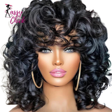 Short Bob Bouncy Curly Human Hair Wigs With Bangs Sassy Chick Logo