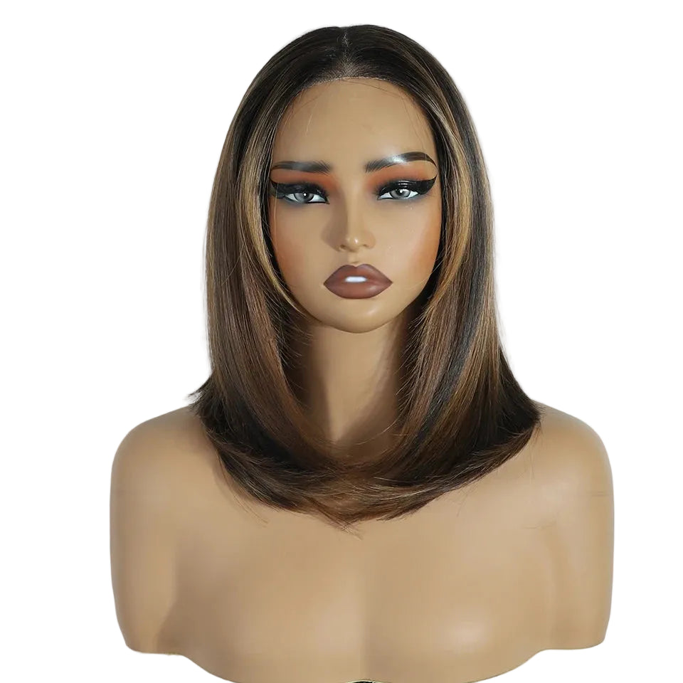 Brown Short Bob Layered 6x4 Wear And Go Synthetic Lace Wigs