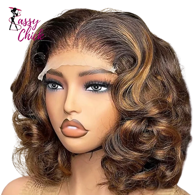 Short Bob Ombre Highlight 13x4 100%  Wigs Human Hair Sassy Chick Logo