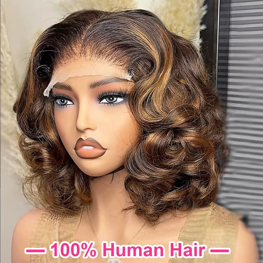 Short Bob Ombre Highlight 13x4 100%  Wigs Human Hair