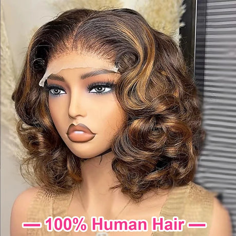 Short Bob Ombre Highlight 13x4 100%  Wigs Human Hair